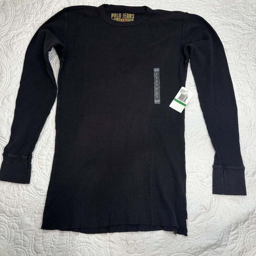 Vintage Polo Jean Co Ralph Lauren Black Thermal Crewneck Sweater- Size Large